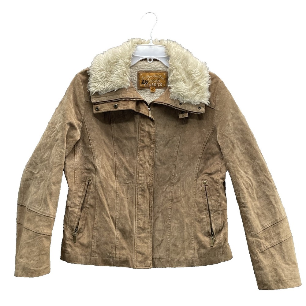 Vintage Classics Suede Leather Jacket Womens XL Faux Fur Collar Moto Western 70s